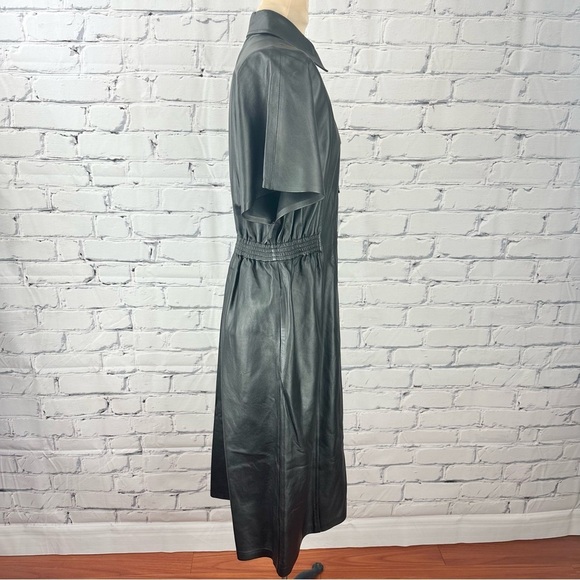 & Other Stories Structured Leather Collard Midi Dress Black 8 Vamp Goth Witchy - Picture 6 of 16